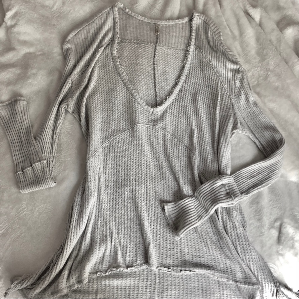 Free People Thermal V-Neck Tunic Top (Grey)